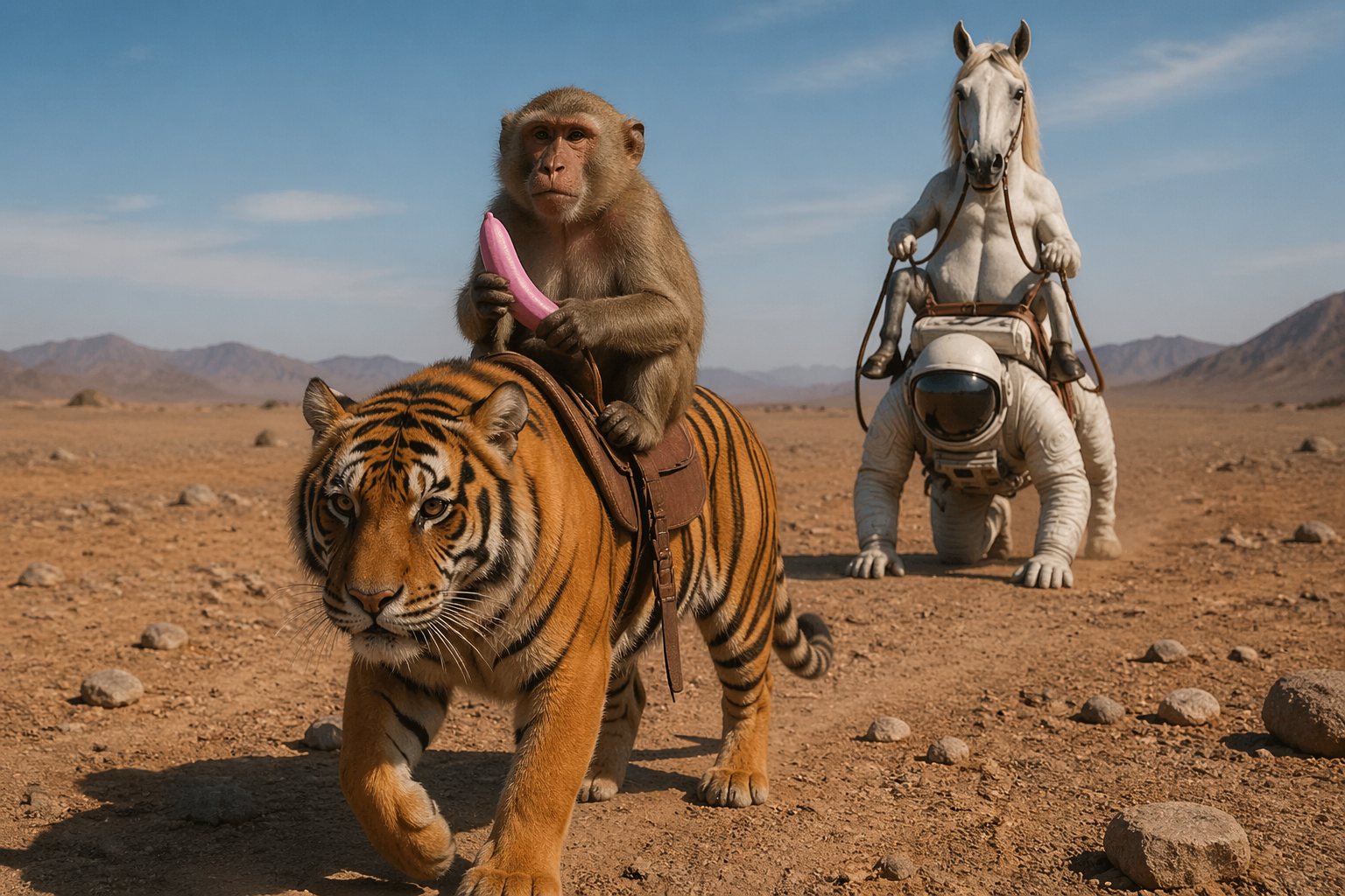 Standard mod çıktısı — kaplan üstünde maymun, at rolündeki astronot